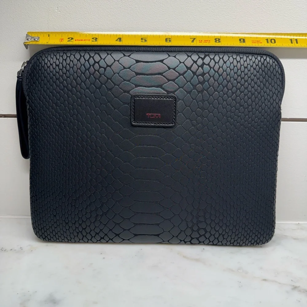 TUMI | Embossed Snake Print Neoprene Tech Sleeve Pouch | Black | One Size | NWOT